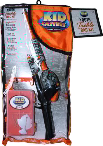 Kid Casters KCBAGORANGE Orange Camo Kids Fishing Tackle Bag Kit | 853685004821