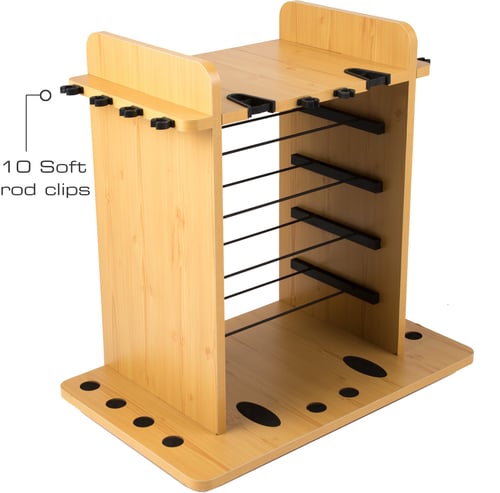 Rush Creek 382002 Wooden Rod Rack Holds 14 Rods, w/Four Bait Bin | 858316006014