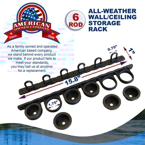 Rush Creek 400012 All Weather Fixed 6 Fishing Rod Wall/Ceiling | 850001344753
