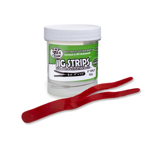 Fat Cow FATSPLT5R Jig Strips Split Tail 5 Inch X 1/2 Inch Scented 8ct Blood | 851927007067