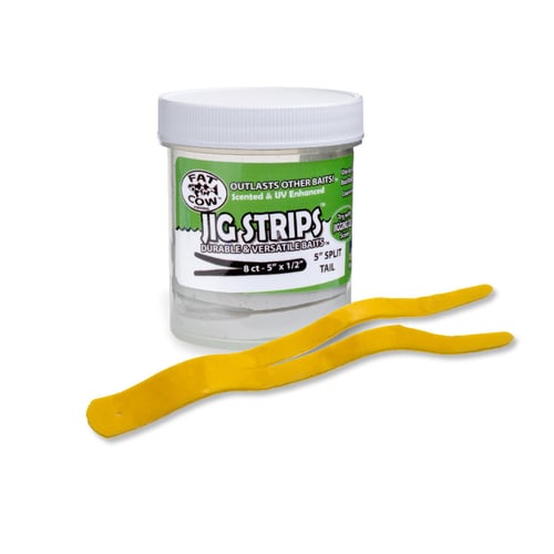 Fat Cow FATSPLT5Y Jig Strips Split Tail 5 Inch X 1/2 Inch Scented 8ct Yellow | 851927007098