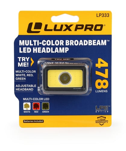 LuxPro LP333 478 Lumen Headlamp Multicolor Broadbeam and Spot LED | 812436013352