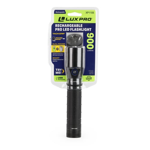 LuxPro XP1105 900 Lumen Rechargeable Flashlight Dual Power | 812436010948