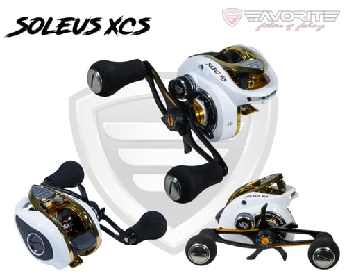 Favorite SLSW8XL Soleus XCS casting reel, White/Gold XCS 8.1:1 (left)