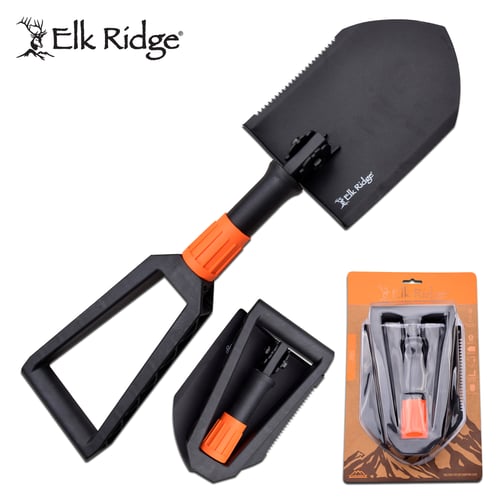 Elk Ridge ERE001OGN Compact Shovel 9 Inch x 8 Inch Carbon Steel Shovel | 805319436300