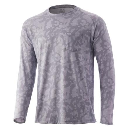 Huk Waypoint Running Lakes Long Sleeve Shirt Overcast Grey S | 190840349213