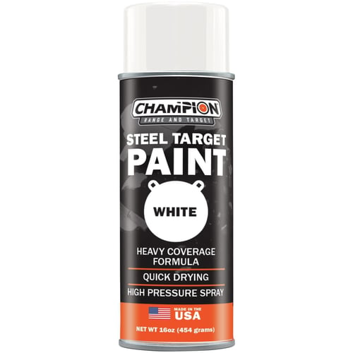 Steel Target Spray Paint White - 16 Oz - Specifically for steel targets - Increased coverage over traditional spray paint - Ultra wide, high-flow nozzle for quick and easy coverage - Fast drying - Different formulation from standard spray pck and easy coverage - Fast drying - Different formulation from standard spray paiai