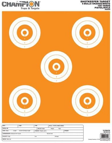 Champion 45559 Shotkeeper 5 Large Bullseye Target, White/Orange Bull