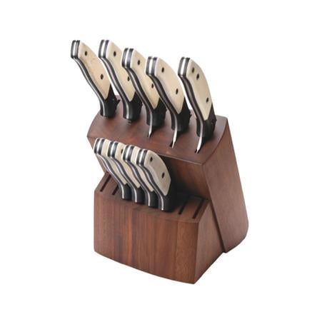 Bear  Son 10 Piece Block Set Fixed Kitchen Knives White Smooth Bone with Walnut Block | 730153066003