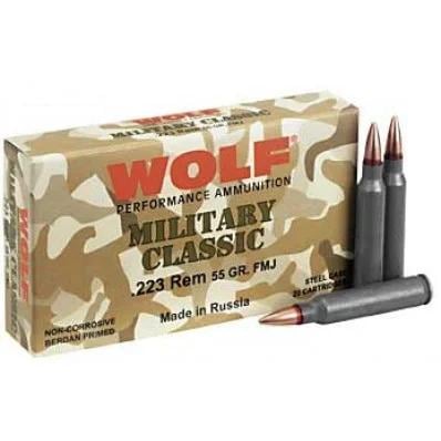 Wolf Military Classic Rifle Ammunition .223 Rem 55 gr FMJ 3241 fps 500/ct Case | 645611300790