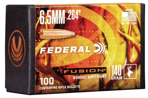 Federal FB264F2 Fusion Component  6.5 Creedmoor .264 140 gr Fusion Soft Point 100 Per Box/ 4 Case