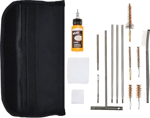 UNIVERSAL GI FIELD 16 PIECE CLN KIT COYUniversal GI Field Cleaning Kit Coyote Pouch - 16 pieces - Cleans .223/5.56, .308/7.62, 9mm, .45 Cal - Molle Attachment Strap - 2.05 x 5.15 x 14.15