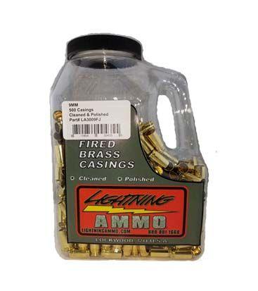 Lightning Ammo Reman. Cleaned & Polished Brass 9mm 500/ct Jug