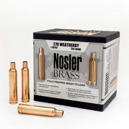 Nosler 10147 Premium Brass Unprimed Cases 270 Wthby Mag Rifle Brass/ 50 Per Box