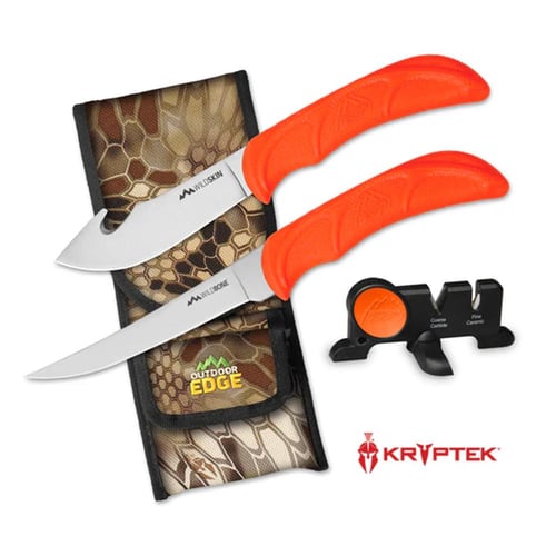 Outdoor Edge WildBone TwoKnife Combo with Sharpener 5 Boning Blade  4 Skinner Blade Orange | 743404201627