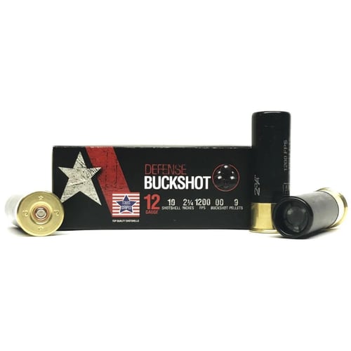 PPU Stars  Stripes Defense Buckshot Shotshells 12ga 23/4 9pellet 1200 fps 00 250/ct Case 25 Boxes | 8033343057532