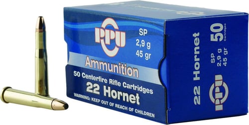 PPU PP22H Standard Rifle  22 Hornet 45 gr Soft Point 50 Per Box/ 20 Case