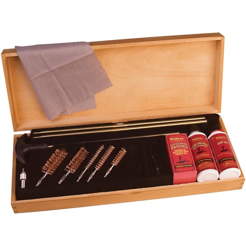 UNIVERSAL CLEANING KIT BRASS ROD WOODENDeluxe Wooden Cleaning Kit Universal Rifle/Pistol/Shotgun This universal brass rod kit with over 15 cleaning tools has a little bit of everything to keep your gun clean - The full-grain wood case and reliable chemicals are second to noneun clean - The full-grain wood case and reliable chemicals are second to none