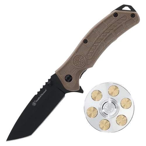 Smith  Wesson Folding Knife and Fidget Spinner Combo 3 Tanto Blade Black Brown | 198700001318