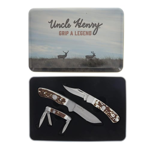 Uncle Henry Knife Combo with Tin 1 Fixed Knife 2 Folding Knives | 198700001370