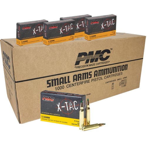 PMC XTac Green Tip Rifle Ammunition 5.56mm 62 gr FMJ 2920 fps 1000/ct Case 5020/ct Boxes | 20741569010126