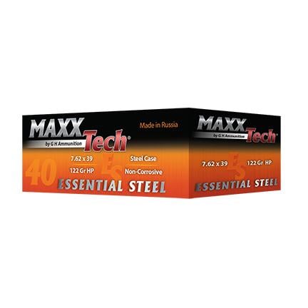 Maxxtech Essential Steel Case Rifle Ammunition 7.62x39mm 122 gr HP 2396 fps 1000/ct Case 2540rd Boxes | 810060961162