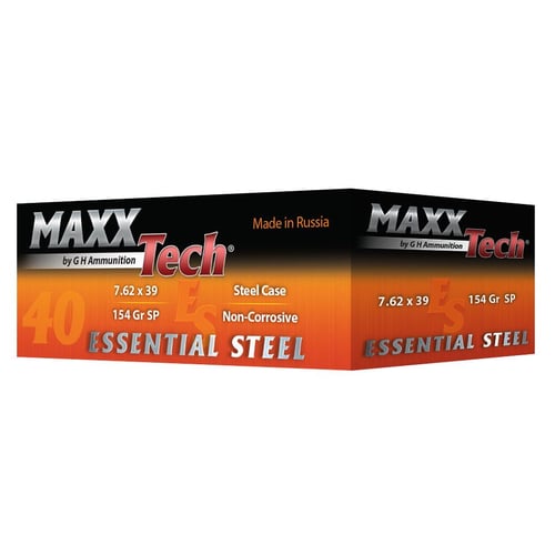 Maxxtech Essential Steel Case Rifle Ammunition 7.62x39 154gr SP 1000/ct 2540rd boxes | 810060961247