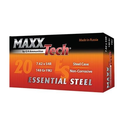 Maxxtech Essential Steel Case Rifle Ammunition 7.62X54R 148gr FMJ 500/ct Case2520rd Boxes | 810060961261
