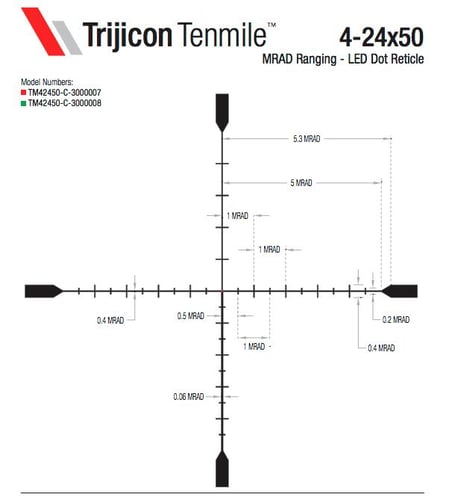 Trijicon 3000008 Tenmile  Matte Black 4-24x50mm 30mm Tube LED Illuminated MRAD Ranging w/Green Dot Reticle
