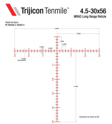 Trijicon 3000015 Tenmile  Matte Black 4.5-30x 56mm 34mm Tube LED Illuminated Red/Green MRAD Long Range Reticle