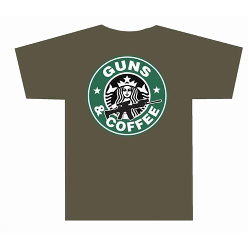 Tuff Products Guns and Coffee Short Sleeve Shirt OD Green 2XL | 087632017699