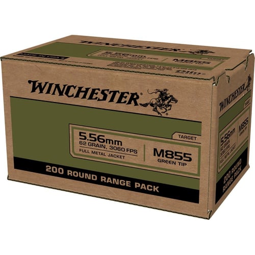 Winchester USA Lake City M855 Green Tip Rifle Ammunition 5.56mm 62 gr. FMJ 3060 fps 800/ct 4-200/ct boxes | 00020892228658