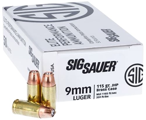 Sig Sauer E9MMJHP11550 Elite Performance  9mm Luger 115 gr Jacket Hollow Point 50 Per Box/ 20 Case