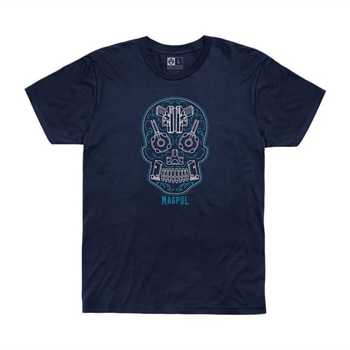 Magpul MAG1217411M T-Shirt Sugar Skull Navy Heather Cotton/Polyester Short Sleeve Medium