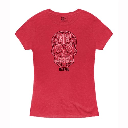 Magpul MAG1218612L Sugar Skull Womens Red Heather Cotton/Polyester Short Sleeve Large