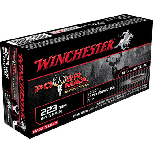 Winchester Ammo X223R2BP Power Max Bonded  223 Rem 64 gr 3020 fps Bonded Rapid Expansion PHP 20 Bx/10 Cs