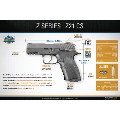 Rock Island Z21CS Z-Series CS 9mm Luger 3.98
