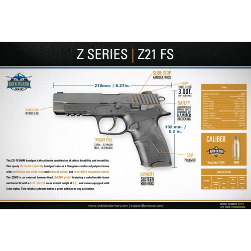 Rock Island Z21FS Z-Series FS 9mm Luger 4.76