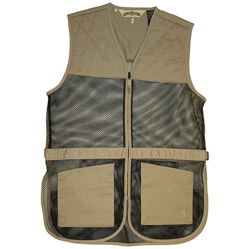 245M DUAL PAD SHTG VST KH XLFull Mesh Dual Pad Shooting Vest Khaki  XL  Mesh construction reduces weight and increases ventilation  Dual pads for left or right handed shooters  Side tab adjustment  Includes interior pocket for InsertAPad compatibilityb adjustment  Includes interior pocket for InsertAPad compatibility | 617867122587