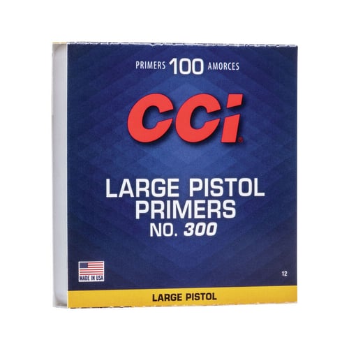 300 STD LARGE PISTOL PRIMER 100/BXPistol Primers No. 300  Large Pistol  100/BX  Clean burning  Meet most reloading needs  Unmatched reliability  The most accurate handloads begin with the right primerright primer | 076683000125