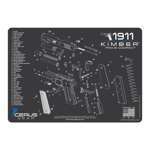 KIMBER COMP AND PRO SCHEMATIC GREYKimber Compact  Pro Schematic Promat Charcoal Gray/Cerus Blue  12 Inch x 17 Inch  Nonslip textured rubber base  Lightweight, heavy duty  1/8 Inch 3mm vulcanized rubber  Dye sublimation printing  Solvent/oil resistant  Lifetime Warranty  Mader  Dye sublimation printing  Solvent/oil resistant  Lifetime Warranty  Made in USAin USA | 680220904595