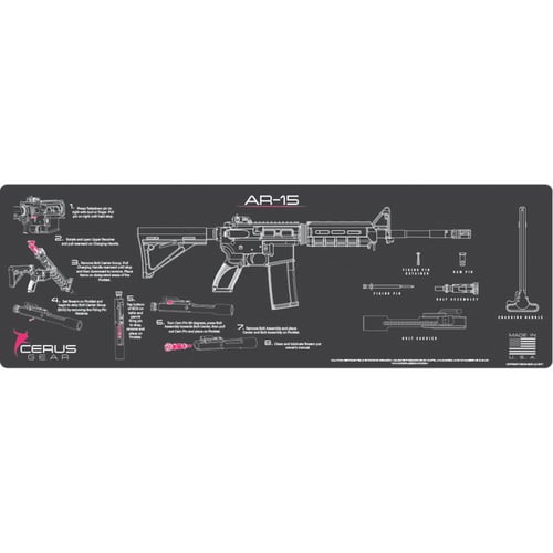 AR15 INSTRUCTIONAL GRAY/PINKAR15 Instructional Rifle ProMat Charcoal Gray/Pink  12 Inch x 36 Inch  Lightweight, heavy duty  Nonslip textured rubber base  Constructed of 1/8 Inch vulcanized rubber w/ a soft heat bonded polyester  Solvent, oil resistantr w/ a soft heat bonded polyester  Solvent, oil resistant | 680220901396
