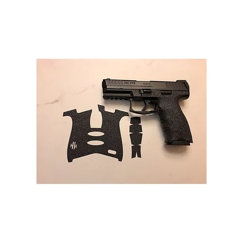 TEXTURED RUBBER GRIP HK VP 9Heckler & Koch VP9 Gun Grip Black - Rubber - Easy to install - Laser cut and canbe fully installed in less than 5 minutes - Step by step installation instructions and alcohol cleaning padsons and alcohol cleaning pads