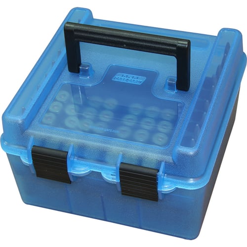 DLX AMMO BOX 100RD 22-250-458WIN CLRBLDeluxe Rifle Ammo Box Clear Blue - 100/BX - Bullet tip protection - Strong handle - Lockable - Two sizes that will cover the vast majority of all modern ammunition - Made of rugged polypropylene with scuff resistant textured finishion - Made of rugged polypropylene with scuff resistant textured finish