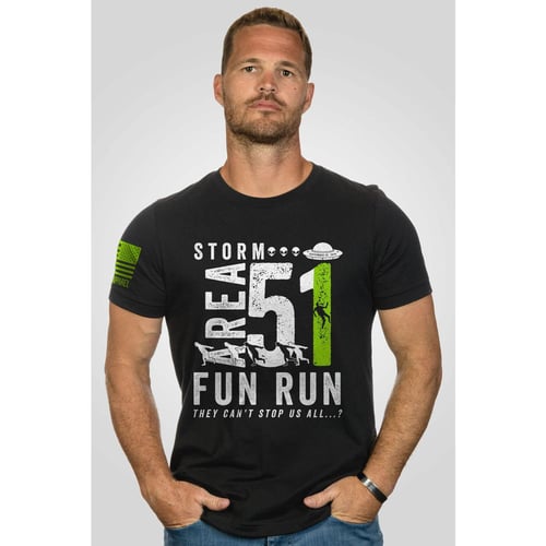 STORM AREA 51 FUN RUN BLACK 3XLStorm Area 51 Fun Run T-Shirt Black - 3X-Large - Front: Storm Area 51 Fun Run They can't stop us all...? - Right Sleeve: Nine Line Apparel Flag
