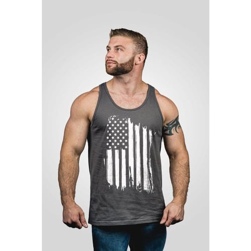 AMERICA JERSEY TANK ASPHALT MEDIUMAmerica Jersey Tank - Medium, Gray Medium - Gray - 100% combed and ring-spun cotton - Proudly printed by Relentlessly Patriotic Veterans & Patriots - Backed by our We Got Your Six Guarantee - Excellent muscle shirt for workoutsour We Got Your Six Guarantee - Excellent muscle shirt for workouts