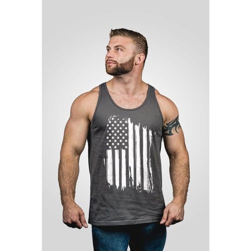AMERICA JERSEY TANK ASPHALT SMALLAmerica Jersey Tank  Small, Gray Small  Gray  100 combed and ringspun cotton  Proudly printed by Relentlessly Patriotic Veterans  Patriots  Backed by our We Got Your Six Guarantee  Excellent muscle shirt for workoutsr We Got Your Six Guarantee  Excellent muscle shirt for workouts | 190741053493