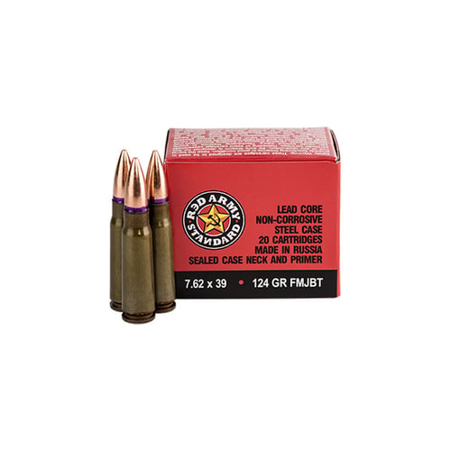 Red Army Standard AM2423 Rifle  7.62x39mm 124 gr Full Metal Jacket Boat-Tail (FMJBT) 1000rds 20 Bx/50 Cs (Sold by Case)
