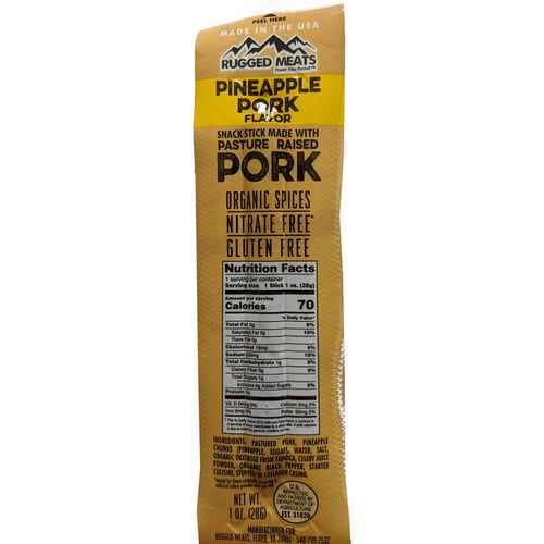 Rugged Meats Snack Sticks  <br>  Pork and Pineapple 20 pk.