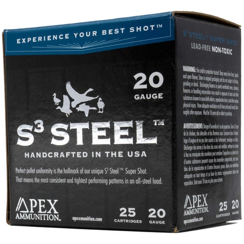 Apex Ammunition Waterfowl S3 Steel Shotshells 12ga 3 1oz 4 1250 fps 25/ct | 850010408002